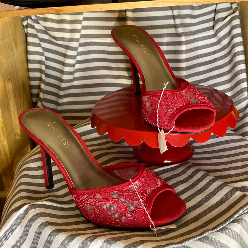 #101 Nine West Slide Heels - Lacey Red